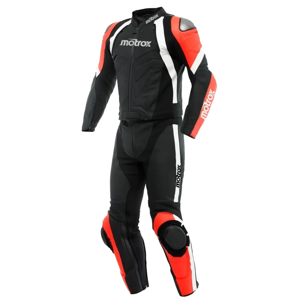 2 piece leather motorcycle suit Men Avro Leather Suit - Fluo Red