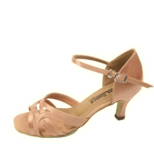 2.5" Cynthia -- Women's Flare Heel Latin Sandal  -- Tan Satin