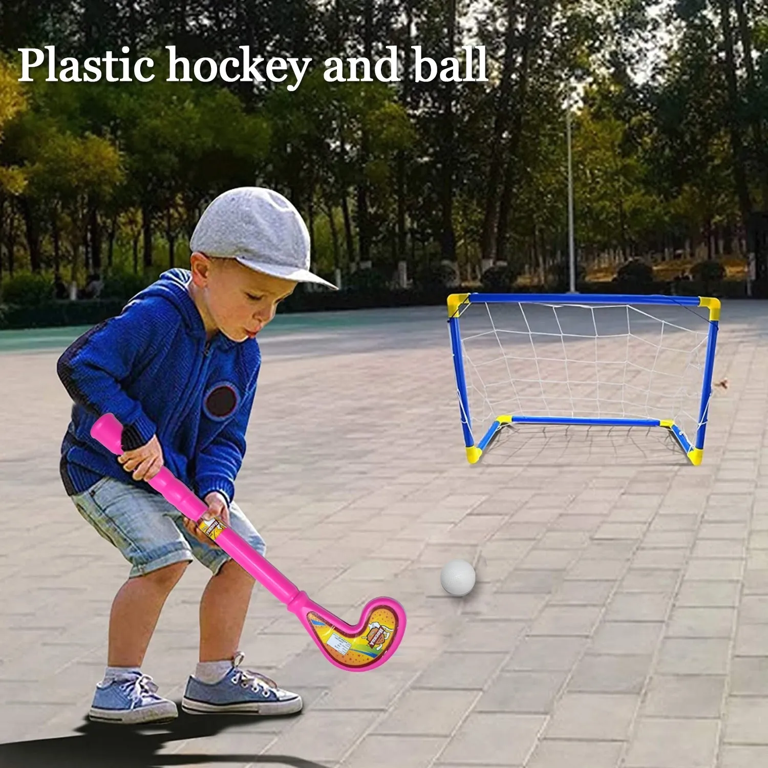 8002 Combo of Light Weight Plastic Bat, Ball & Hockey for Kids, Boys, Indoor, Outdoor Play