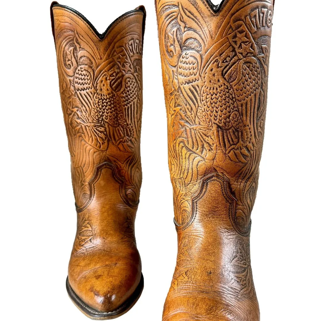 ACME Vintage Eagle 1776 Tooled Brown Cowboy Boots