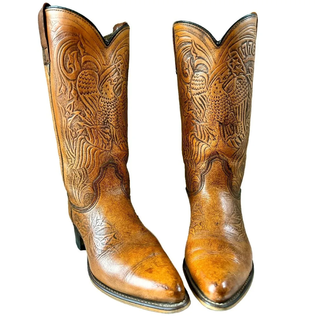 ACME Vintage Eagle 1776 Tooled Brown Cowboy Boots