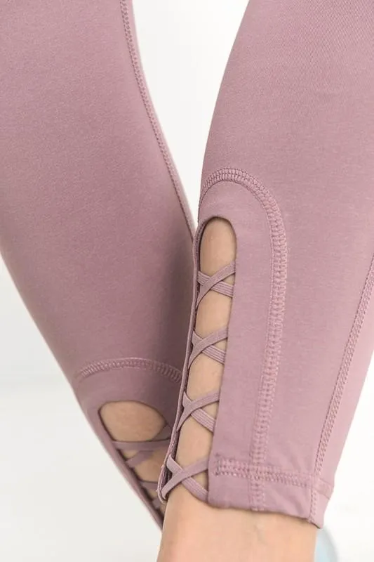 Active Hearts - Criss Cross Cut Out Accent Active Leggings in Light Mauve