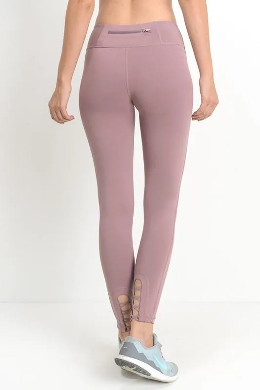 Active Hearts - Criss Cross Cut Out Accent Active Leggings in Light Mauve