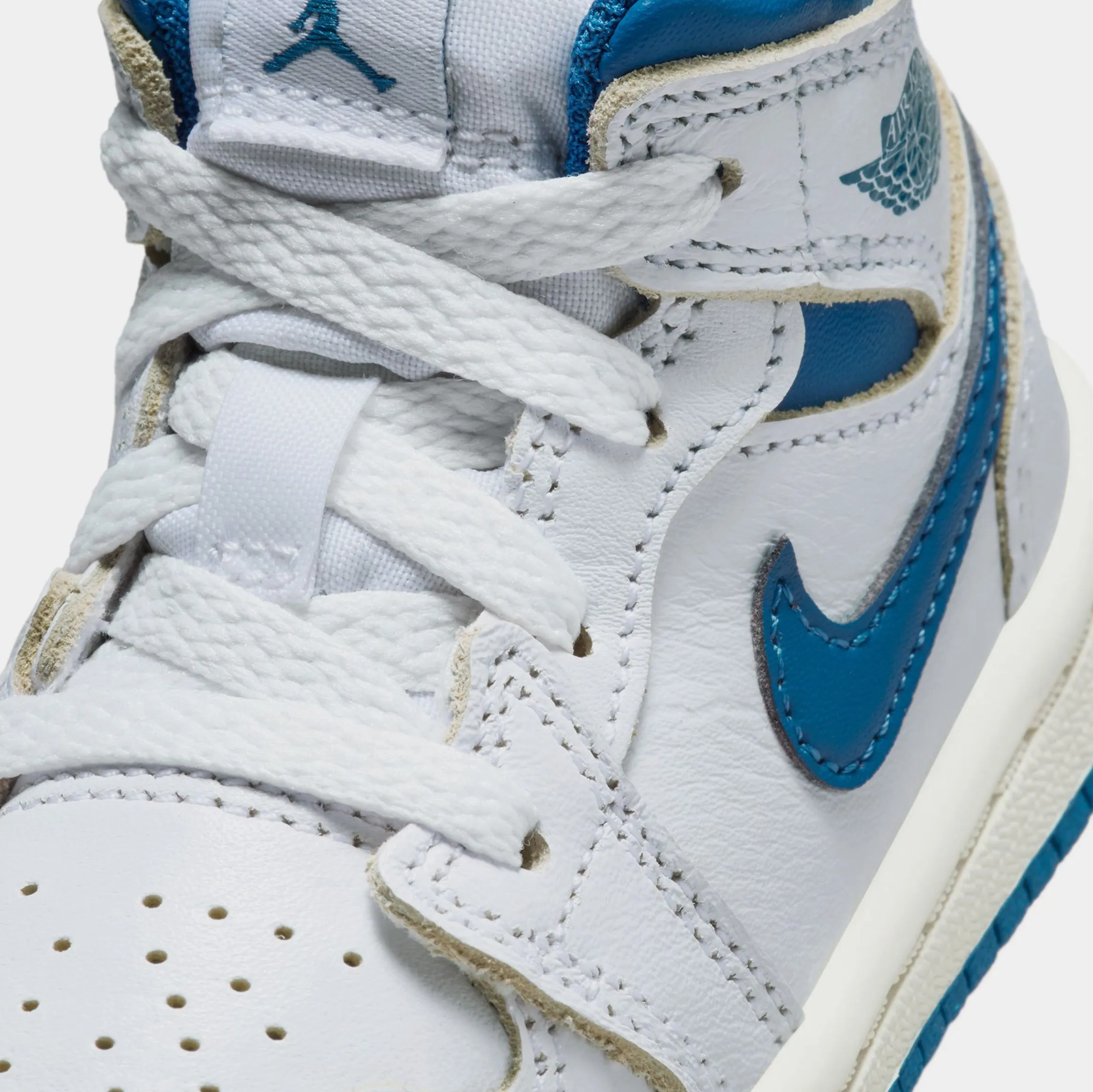 Air Jordan 1 Retro Mid SE Industrial Blue Infant Toddler Lifestyle Shoes (White/Sail/Industrial Blue)