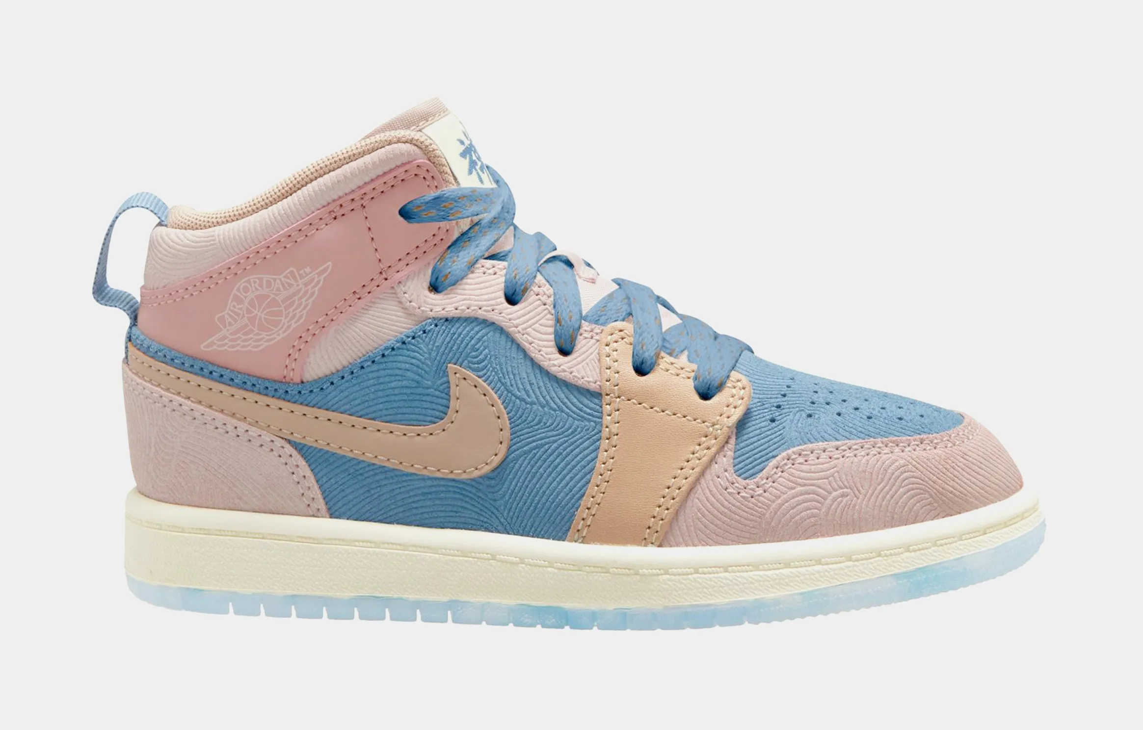 Air Jordan 1 Retro Mid Sneaker School Preschool Lifestyle Shoes (Aegean Storm/Hemp/Pink Oxford)