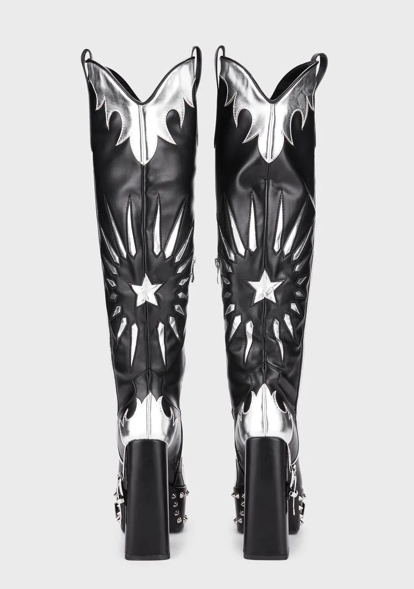 Alabama Cowboy Boots - Black/Silver
