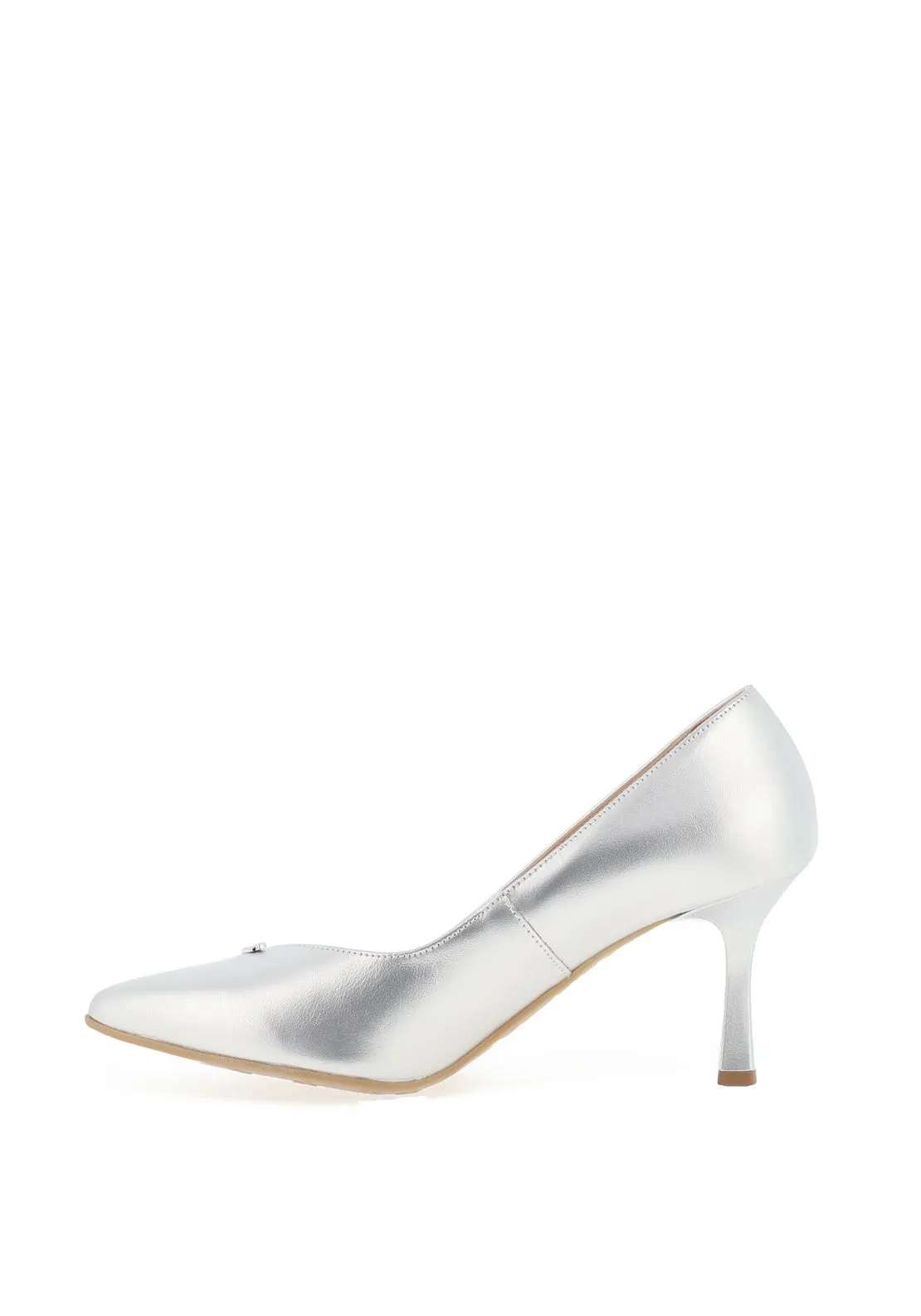 Bioeco by Arka Leather Pointed Toe Court Shoe, Silver