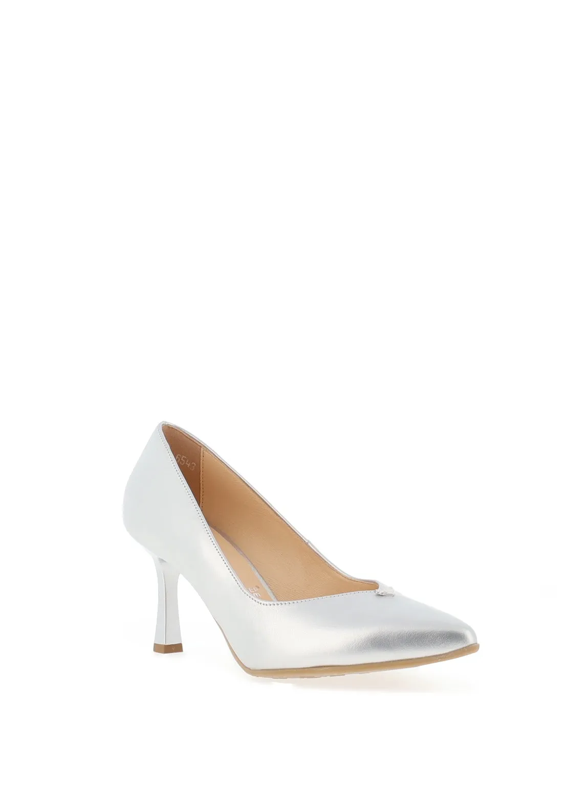 Bioeco by Arka Leather Pointed Toe Court Shoe, Silver