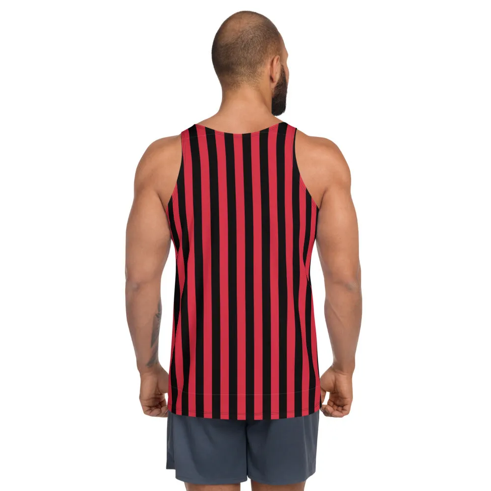 Black Red Striped Tank Top, Vertically Striped Unisex Tanks For Men or Women-Made in USA/EU