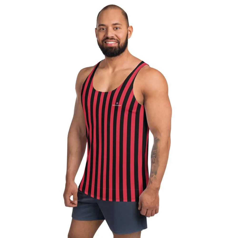 Black Red Striped Tank Top, Vertically Striped Unisex Tanks For Men or Women-Made in USA/EU