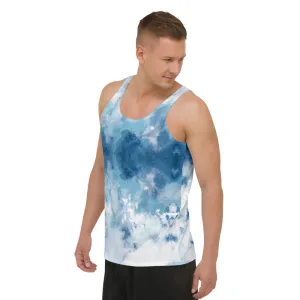 Blue Abstract Unisex Tank Top, Men's or Women's Designer Premium Tank Top-Made in USA/EU/MX