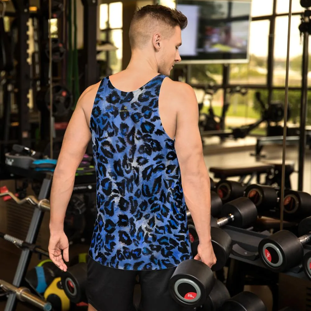 Blue Leopard Unisex Tank Top, Stylish Animal Print Premium Tank Top- Made in USA/EU