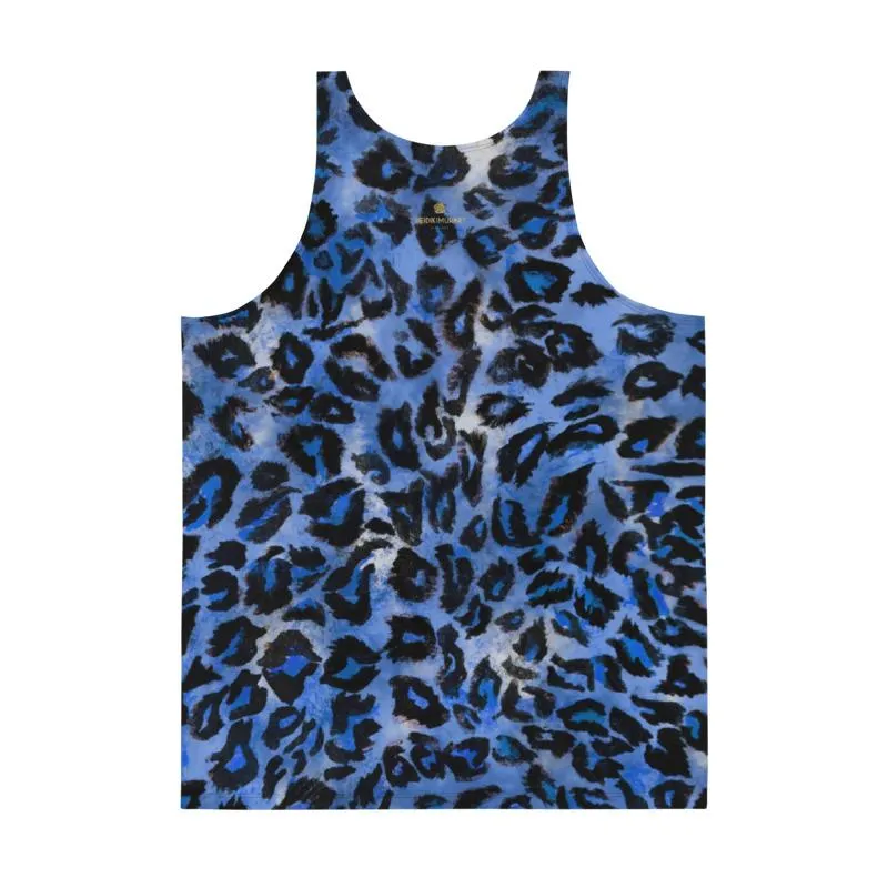 Blue Leopard Unisex Tank Top, Stylish Animal Print Premium Tank Top- Made in USA/EU