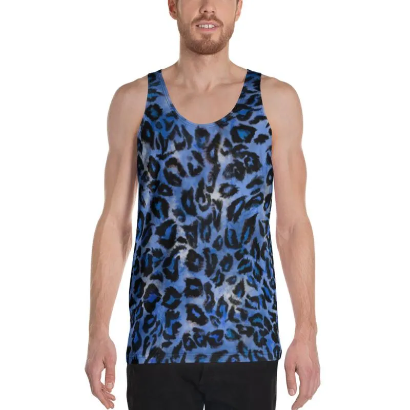 Blue Leopard Unisex Tank Top, Stylish Animal Print Premium Tank Top- Made in USA/EU