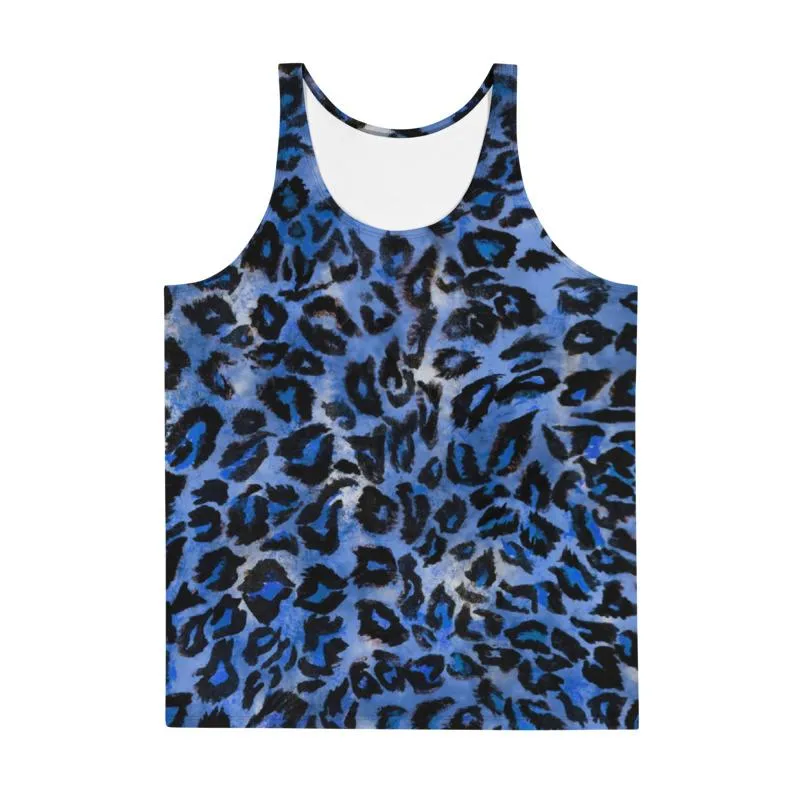 Blue Leopard Unisex Tank Top, Stylish Animal Print Premium Tank Top- Made in USA/EU