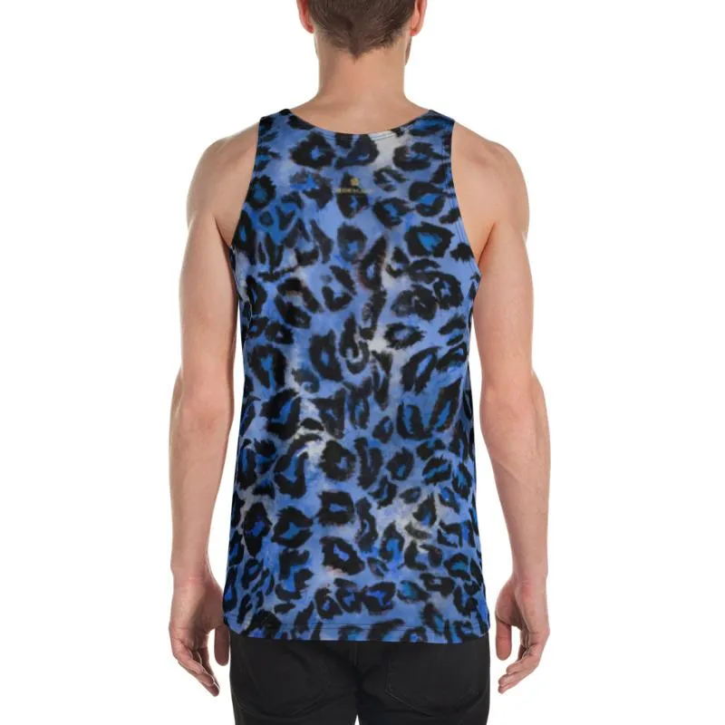 Blue Leopard Unisex Tank Top, Stylish Animal Print Premium Tank Top- Made in USA/EU