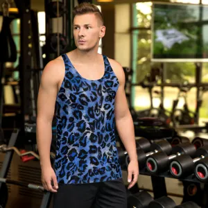 Blue Leopard Unisex Tank Top, Stylish Animal Print Premium Tank Top- Made in USA/EU