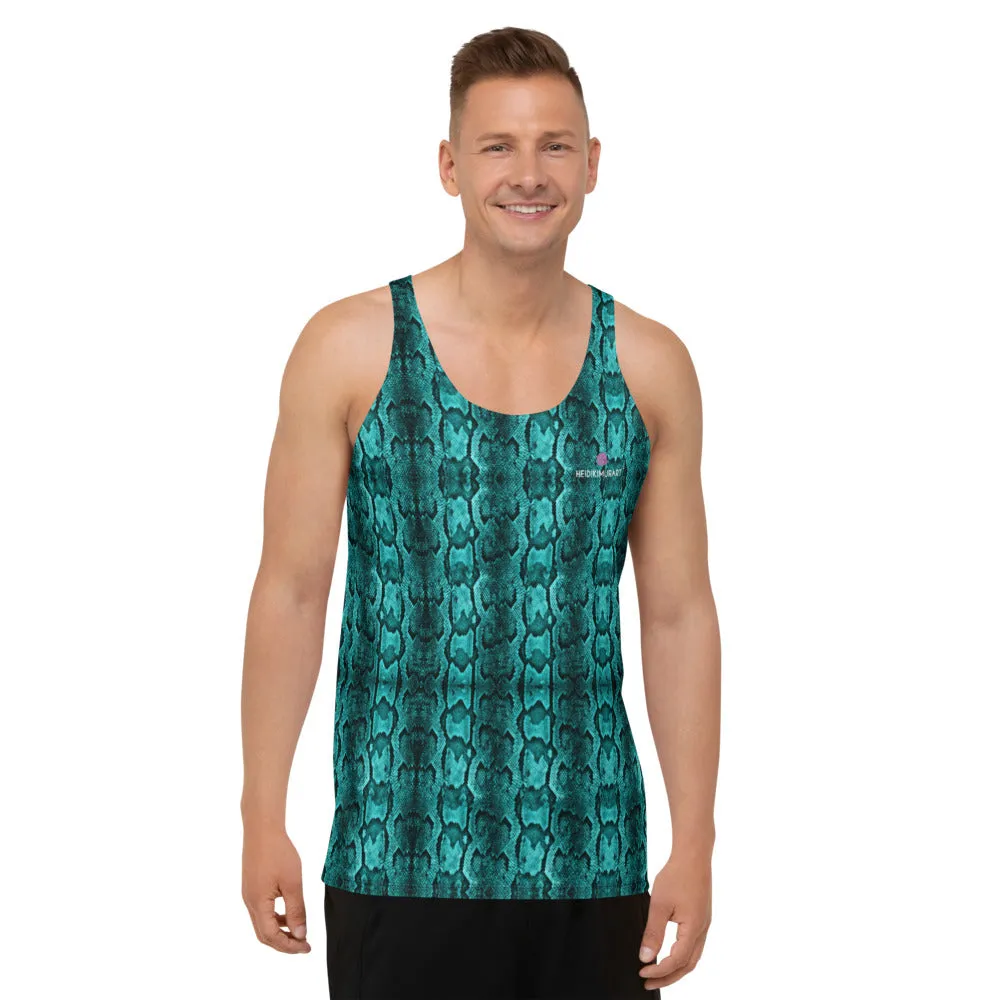 Blue Snake Print Tank Top, Unisex Men's or Women's Designer Premium Tank Top-Made in USA/EU/MX