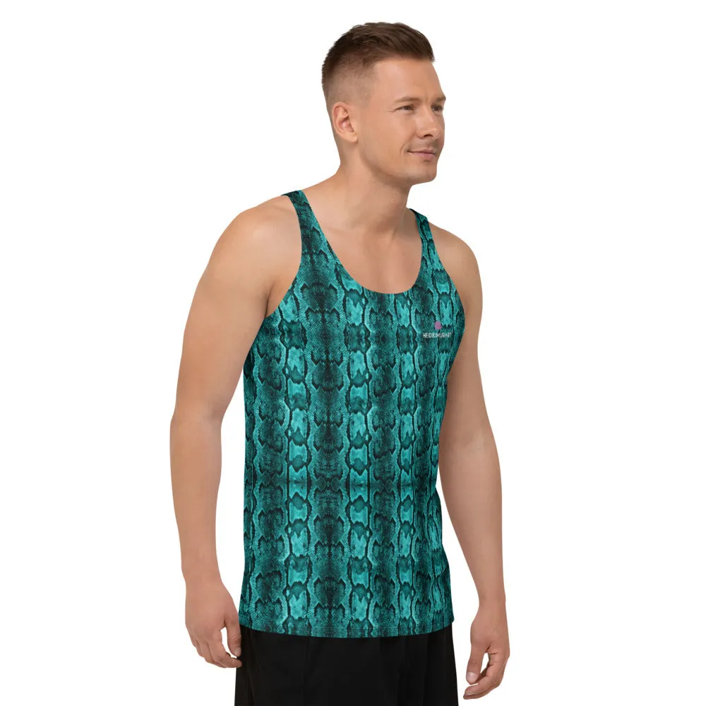 Blue Snake Print Tank Top, Unisex Men's or Women's Designer Premium Tank Top-Made in USA/EU/MX