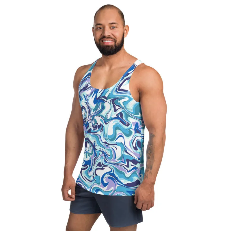 Blue Swirl Unisex Tank Top, Men's Abstract Print Gay Pride Designer Tank Top-Made in USA/EU