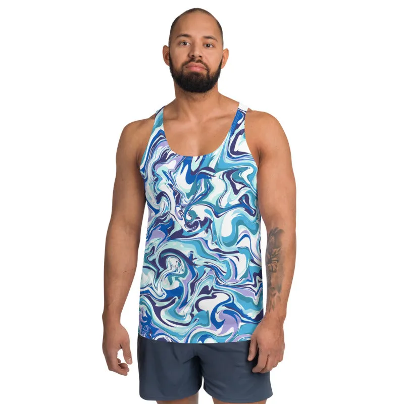 Blue Swirl Unisex Tank Top, Men's Abstract Print Gay Pride Designer Tank Top-Made in USA/EU