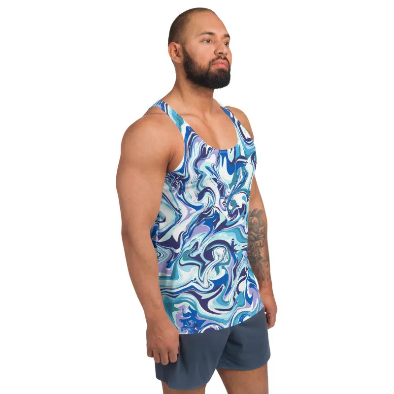 Blue Swirl Unisex Tank Top, Men's Abstract Print Gay Pride Designer Tank Top-Made in USA/EU