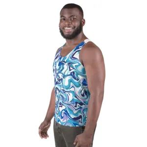 Blue Swirl Unisex Tank Top, Men's Abstract Print Gay Pride Designer Tank Top-Made in USA/EU