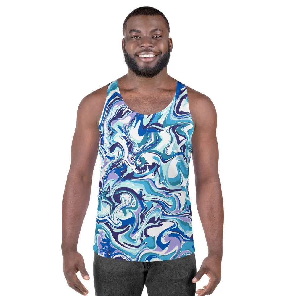 Blue Swirl Unisex Tank Top, Men's Abstract Print Gay Pride Designer Tank Top-Made in USA/EU