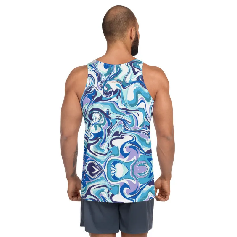 Blue Swirl Unisex Tank Top, Men's Abstract Print Gay Pride Designer Tank Top-Made in USA/EU