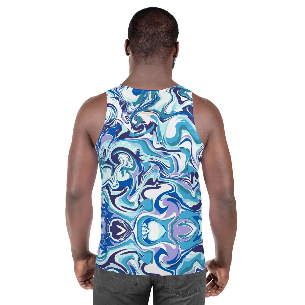 Blue Swirl Unisex Tank Top, Men's Abstract Print Gay Pride Designer Tank Top-Made in USA/EU