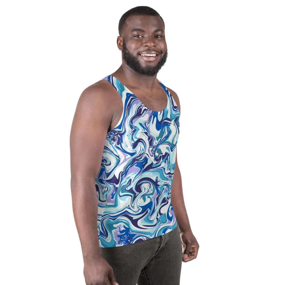 Blue Swirl Unisex Tank Top, Men's Abstract Print Gay Pride Designer Tank Top-Made in USA/EU