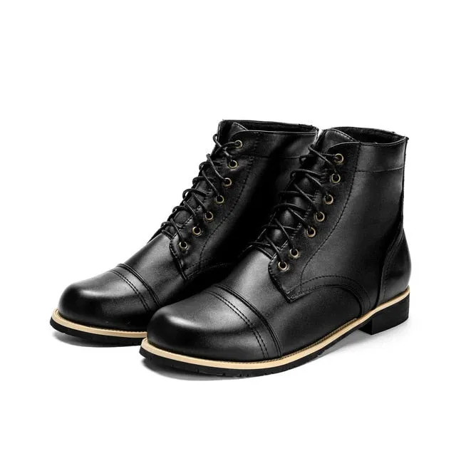 British Style Lace Up Motorcycle PU Leather Boots