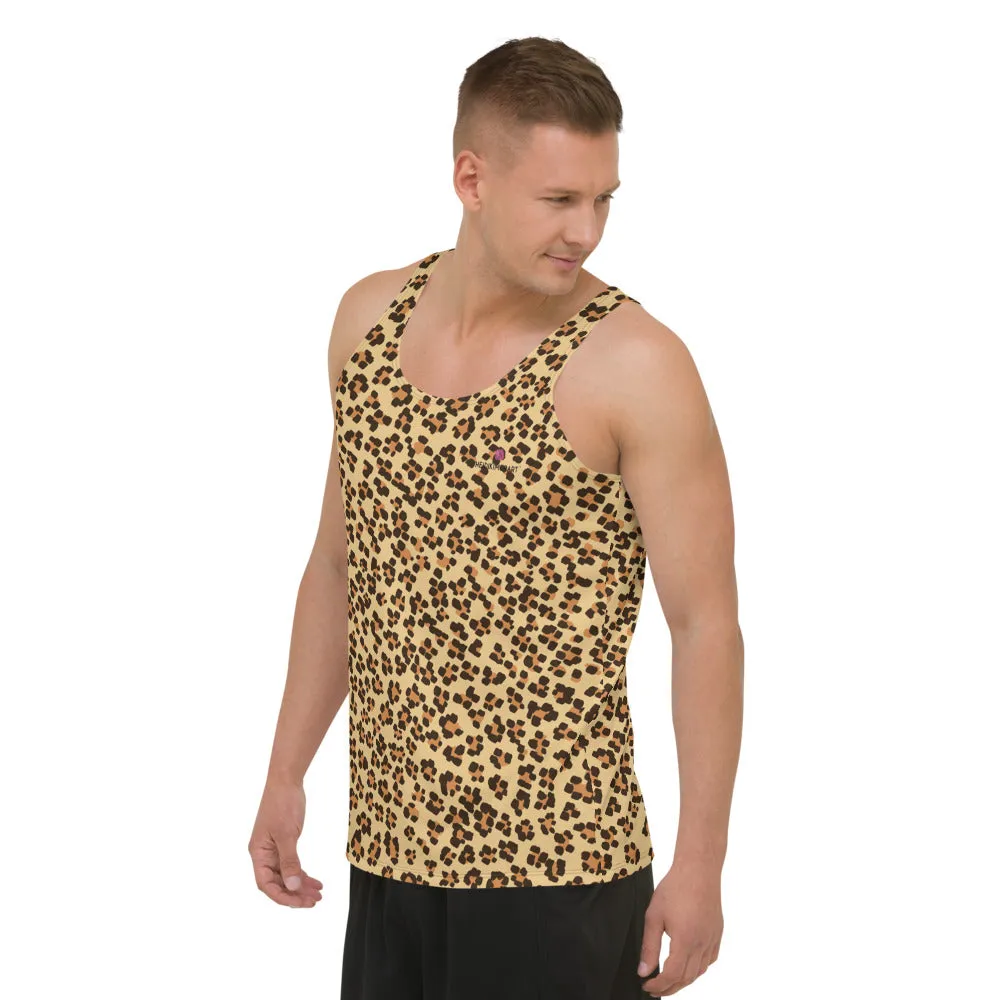 Brown Leopard Men's Tank Top, Unisex Designer Premium Animal Print Tanks - Made in USA/EU