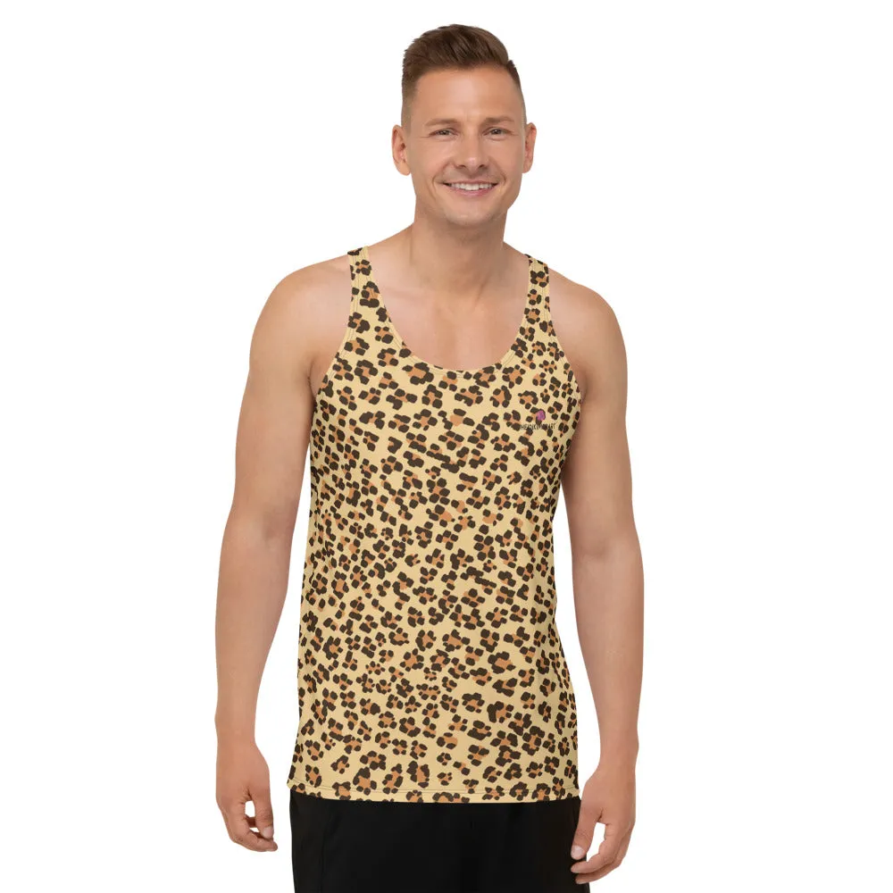 Brown Leopard Men's Tank Top, Unisex Designer Premium Animal Print Tanks - Made in USA/EU