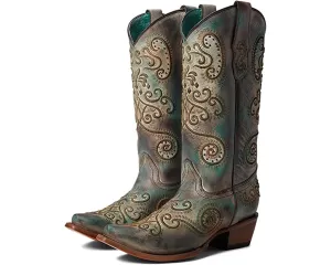 Corral LD Turquoise/Brown Embroidery & Studs Boots C3849