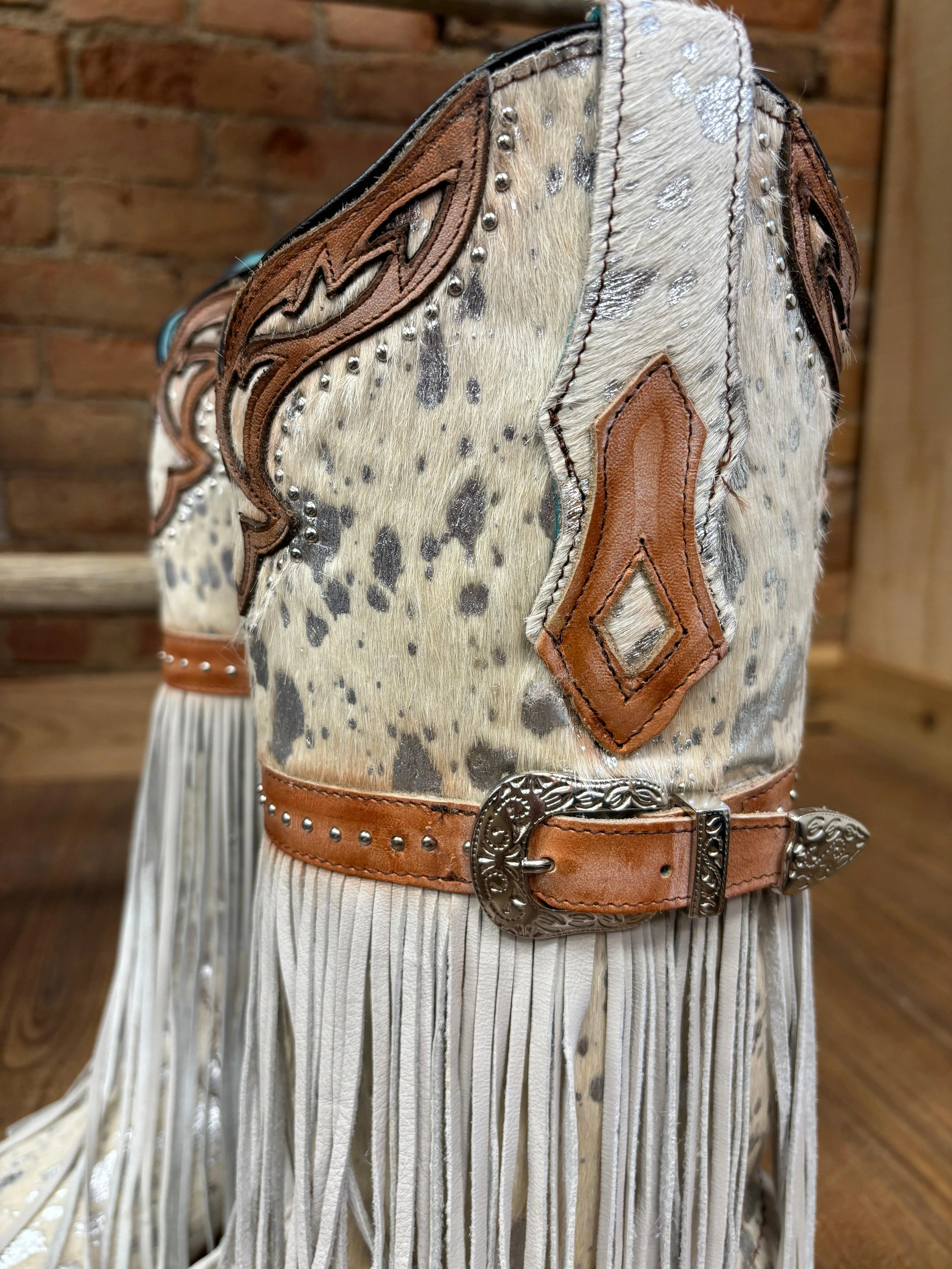 Corral Women's Fringed White Hair-On Hide Cowgirl Boots C4081