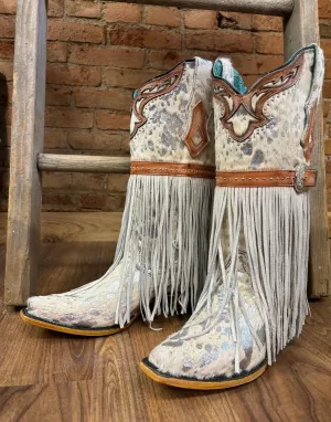 Corral Women's Fringed White Hair-On Hide Cowgirl Boots C4081