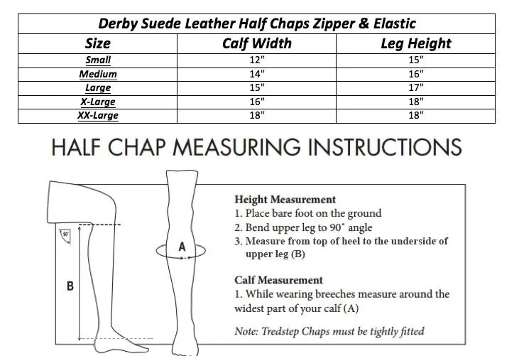 Derby Originals Adult and Childrens Suede Leather Half Chaps with Full Length Zippers & Elastic for Horseback Riding or Motorcycle Use