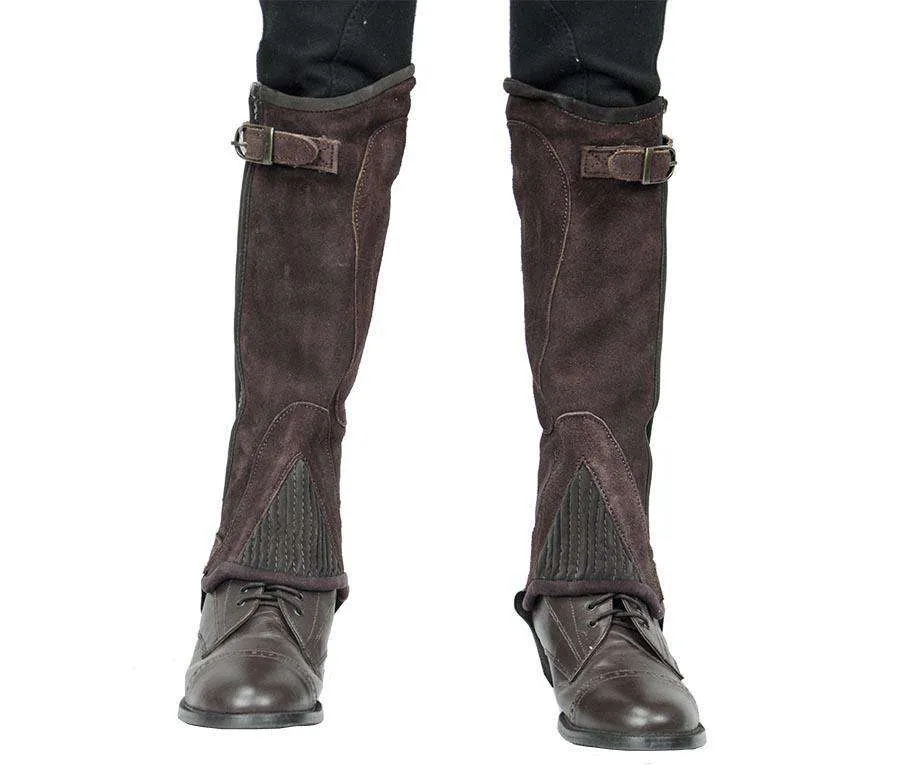 Derby Originals Adult and Childrens Suede Leather Half Chaps with Full Length Zippers & Elastic for Horseback Riding or Motorcycle Use