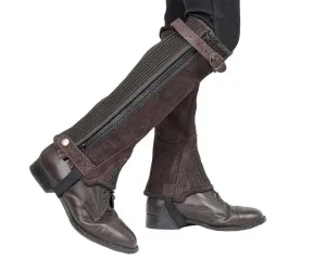 Derby Originals Adult and Childrens Suede Leather Half Chaps with Full Length Zippers & Elastic for Horseback Riding or Motorcycle Use