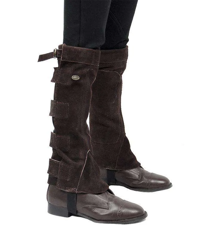 Derby Originals Suede Leather Half Chaps with Velcro Closure for Horseback Riding or Motorcycle Use