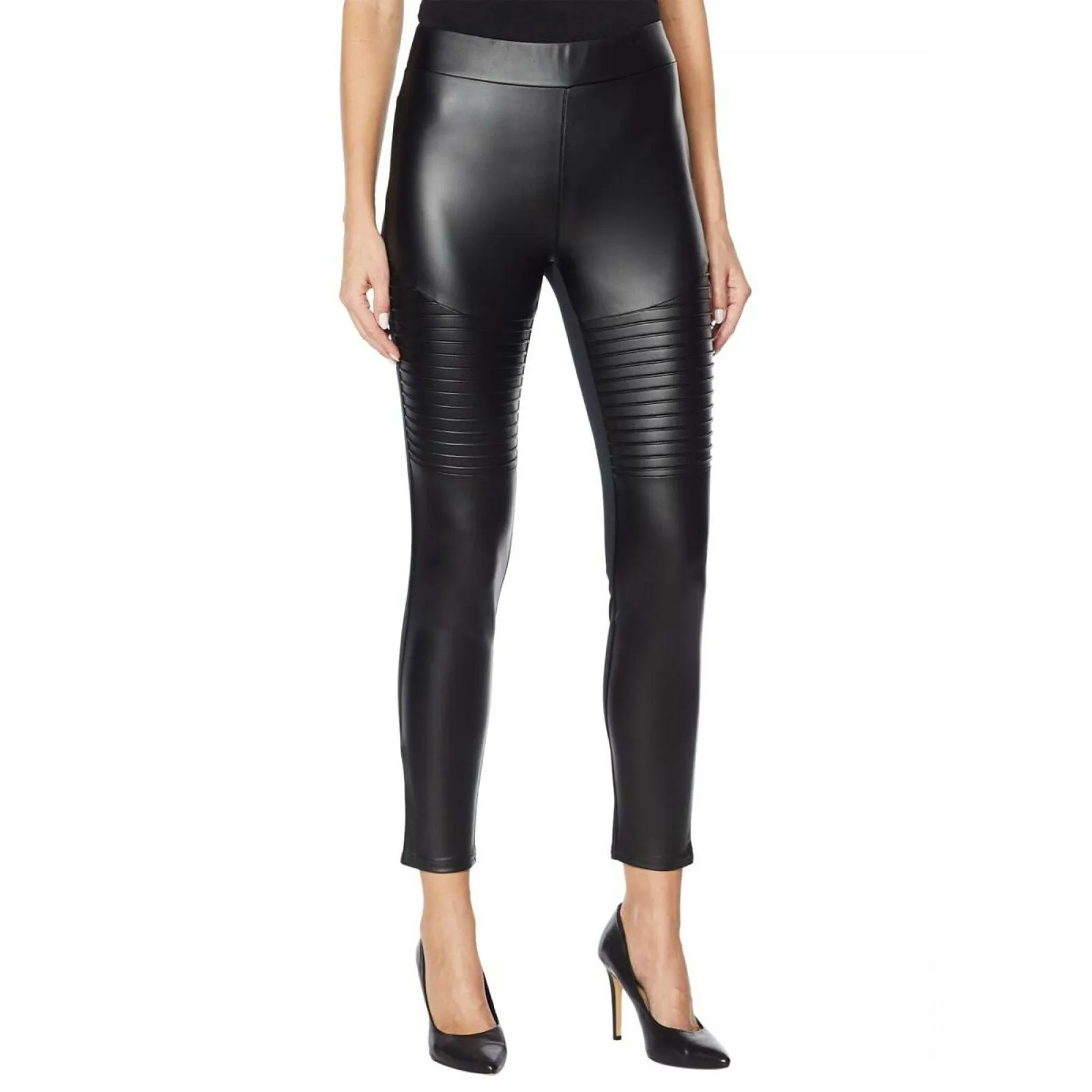 DG2 by Diane Gilman Women's Faux Leather And Ponte Moto Leggings