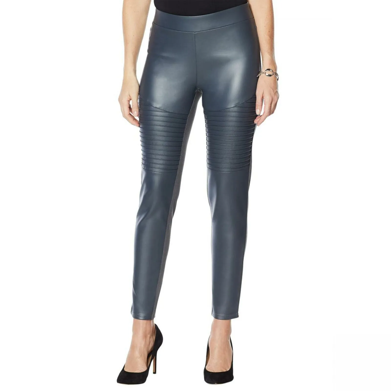 DG2 by Diane Gilman Women's Tall Faux Leather And Ponte Moto Leggings