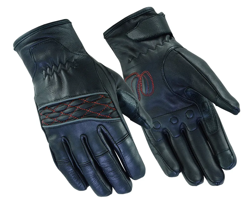 DS2426 Women's Cruiser Motorcycle Glove with Red Stitching Detail