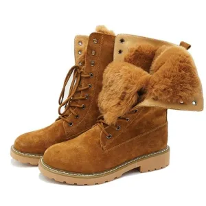 Fur lining lace-up combat boots suede platform martin boots women's motorcycle boots