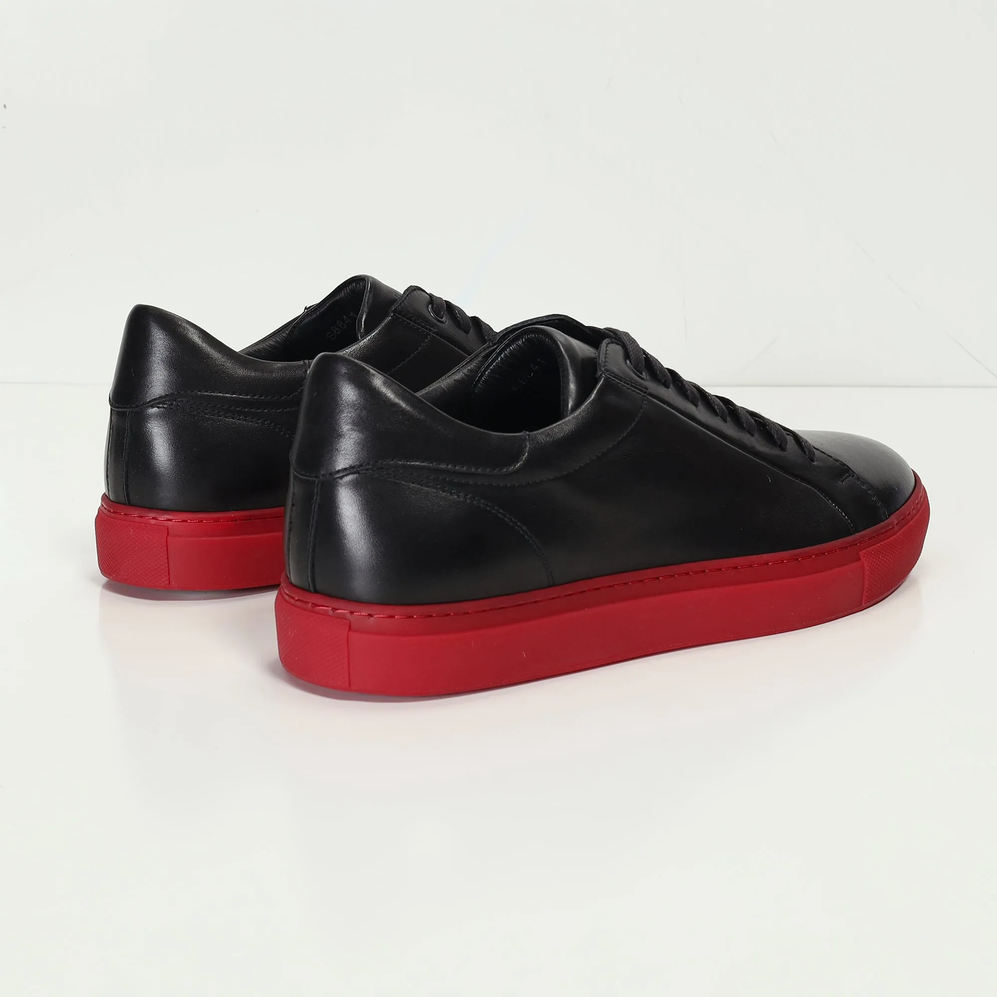 Genuine Leather Court Sneakers - Black Red