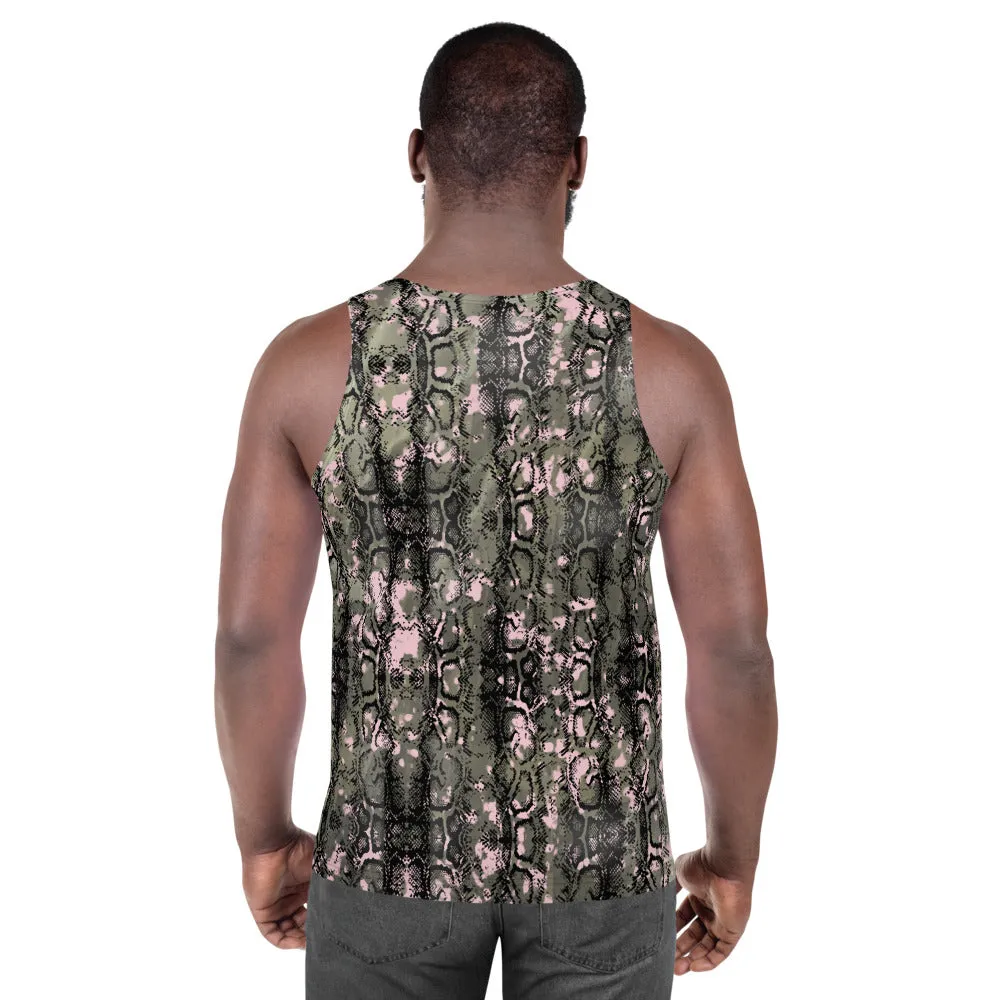 Green Python Unisex Tank Top, Snake Skin Print Best Men's or Women's Tank Tops-Made in USA/EU