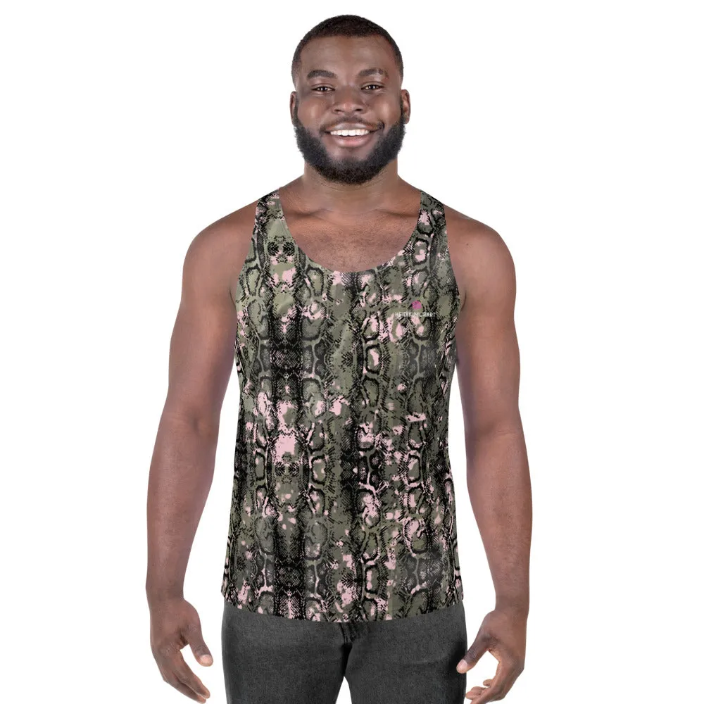 Green Python Unisex Tank Top, Snake Skin Print Best Men's or Women's Tank Tops-Made in USA/EU