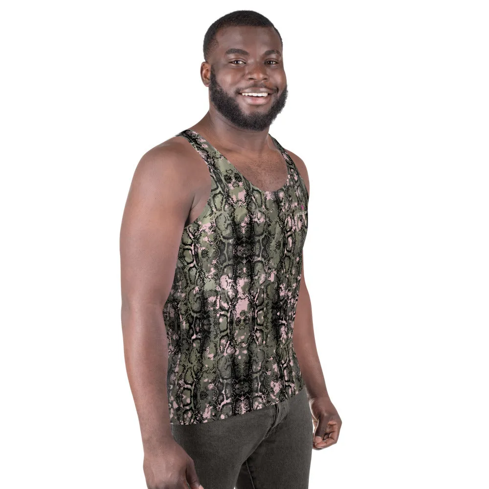 Green Python Unisex Tank Top, Snake Skin Print Best Men's or Women's Tank Tops-Made in USA/EU