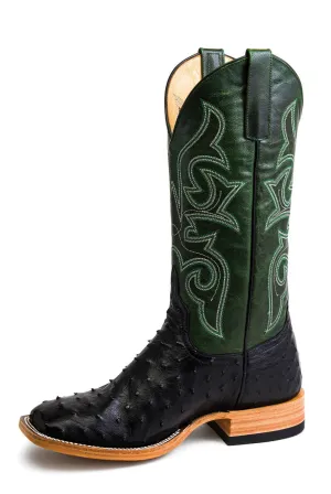 Horse Power by Anderson Bean Mens Black/Emerald Ostrich Cowboy Boots 14 D